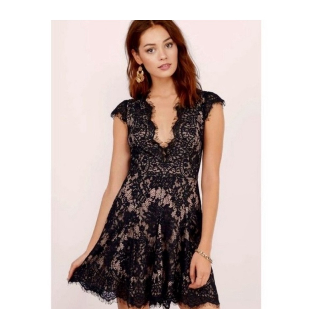 The JetSet Diaries x Free People Black Lace Overlay Fit & Flare Dress Medium